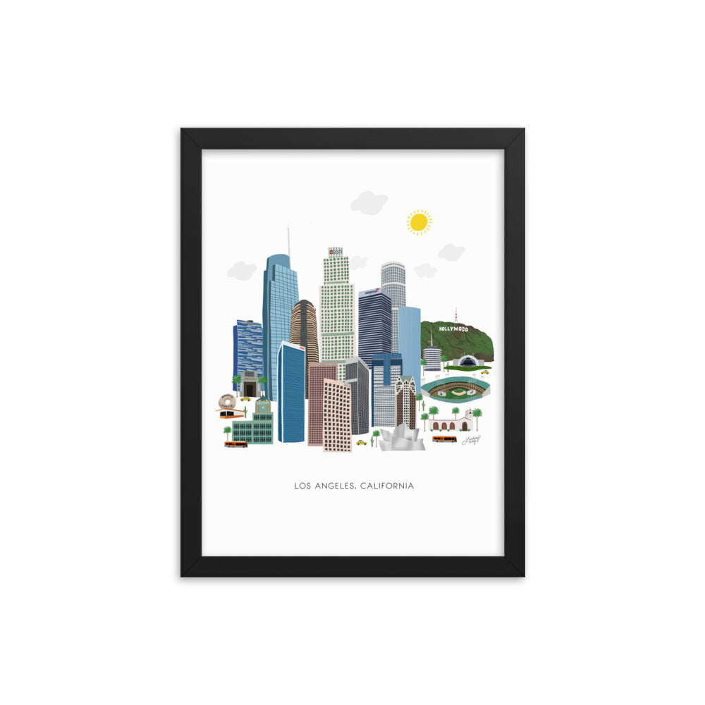 Ilustración de Los Ángeles - Impresión mate enmarcada