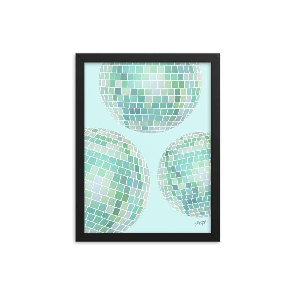 Ilustración de bolas de discoteca (paleta verde) - Impresión mate enmarcada