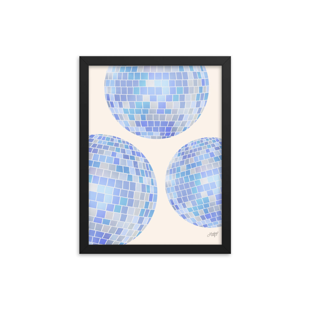 Illustration de boules disco (palette bleue) - Impression mate encadrée