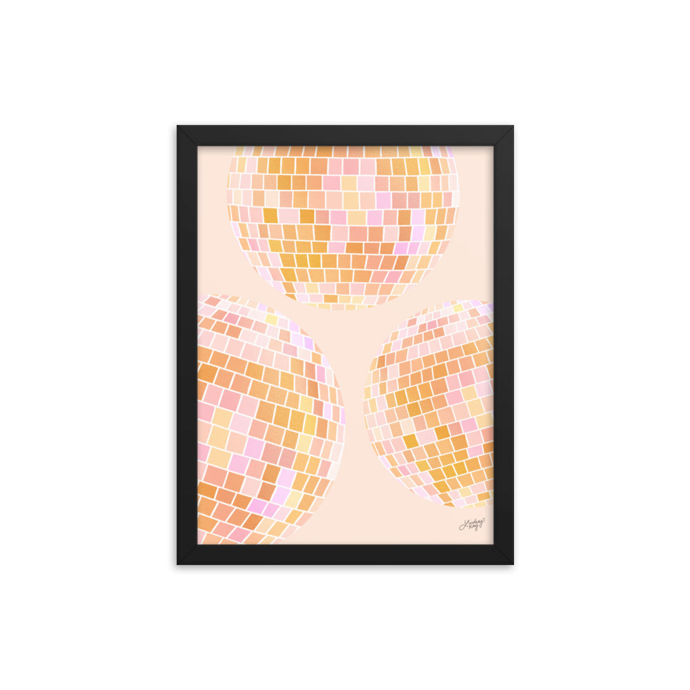Illustration de boules disco (palette jaune) - Impression mate encadrée