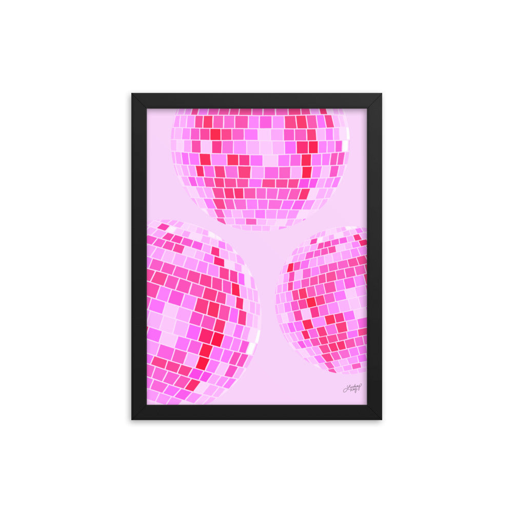 Ilustración de bolas de discoteca (paleta rosa) - Impresión mate enmarcada
