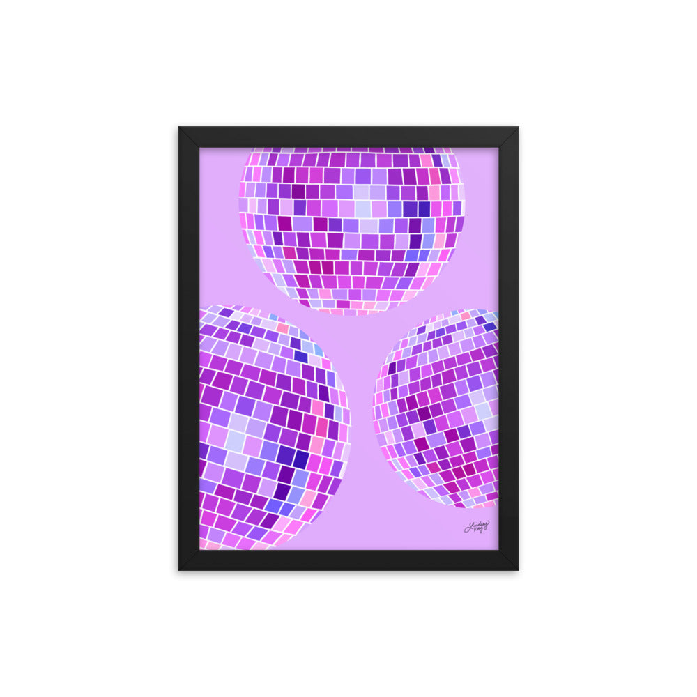 Ilustración de bolas de discoteca (paleta púrpura) - Impresión mate enmarcada
