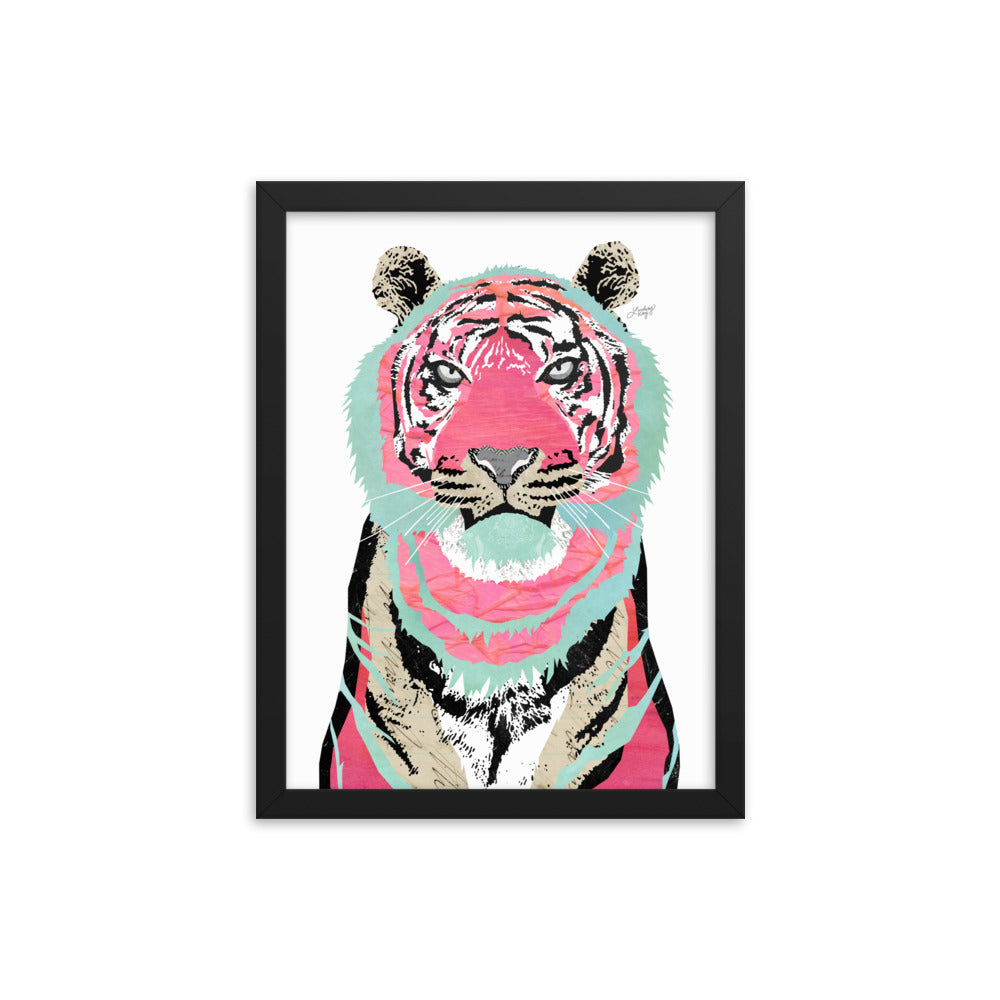 Collage de tigre rosa - Impresión mate enmarcada