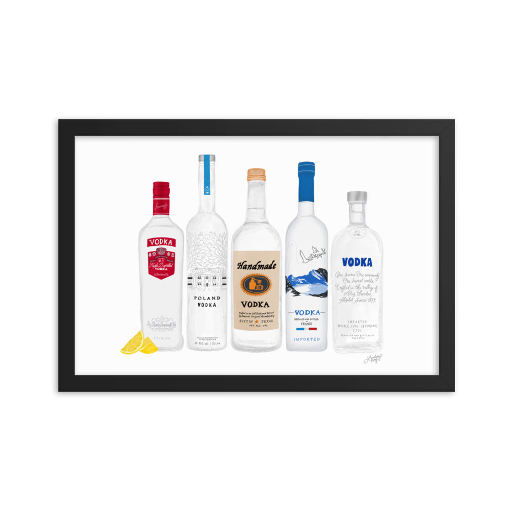 Vodka Bottles Illustration - Framed Matte Print