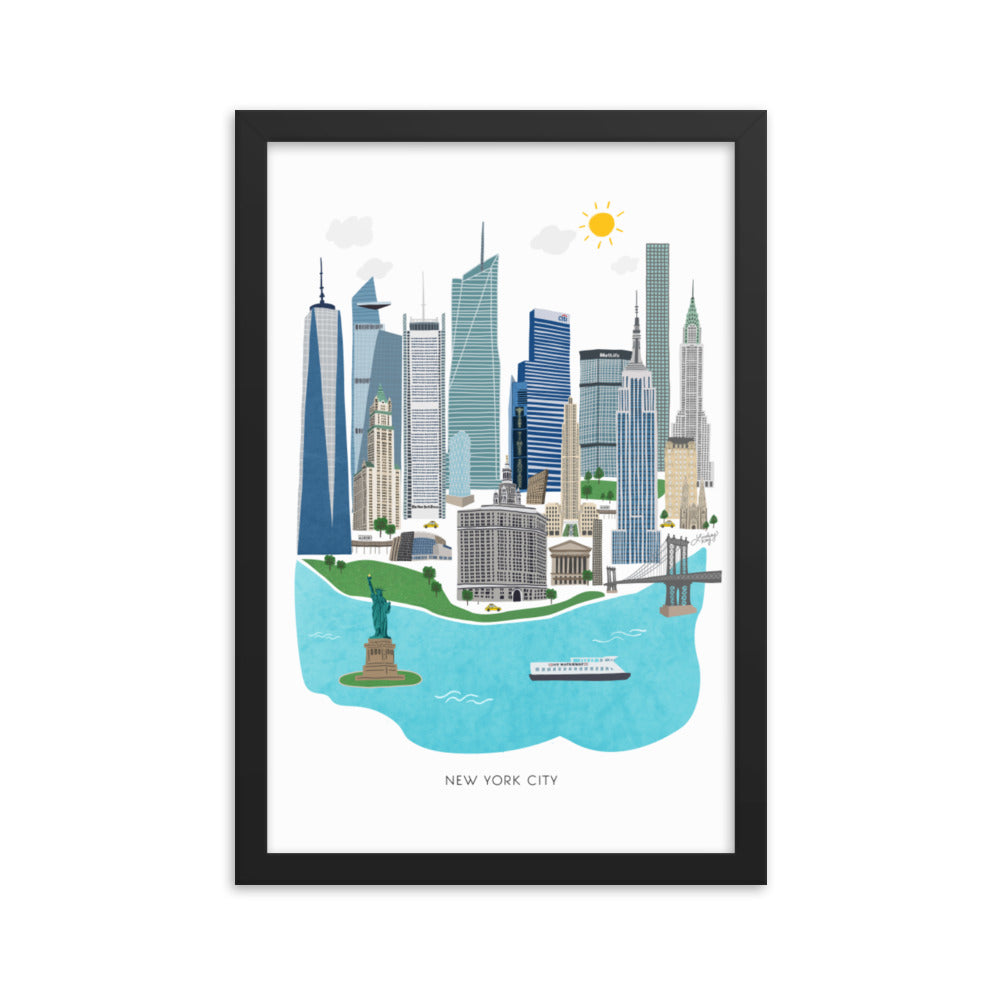 Illustration de la ville de New York - Impression d’art mate encadrée