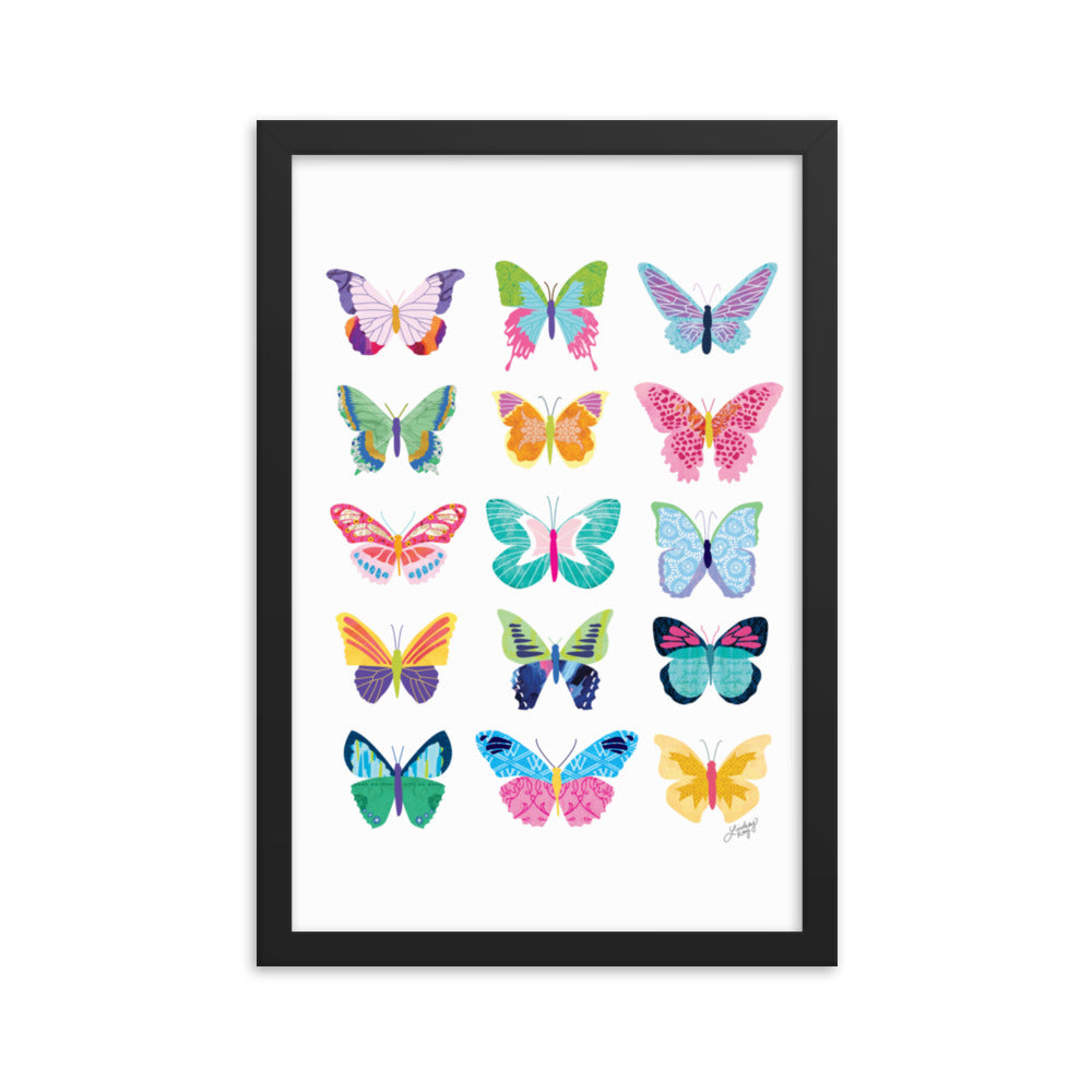 Collage de papillons colorés - Impression mate encadrée