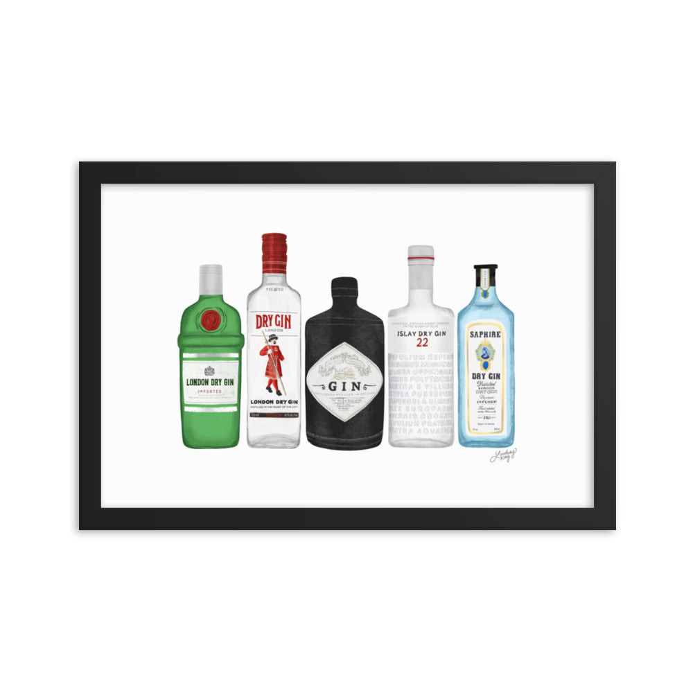 Gin Bottles Illustration - Framed Matte Print - Lindsey Kay Collective