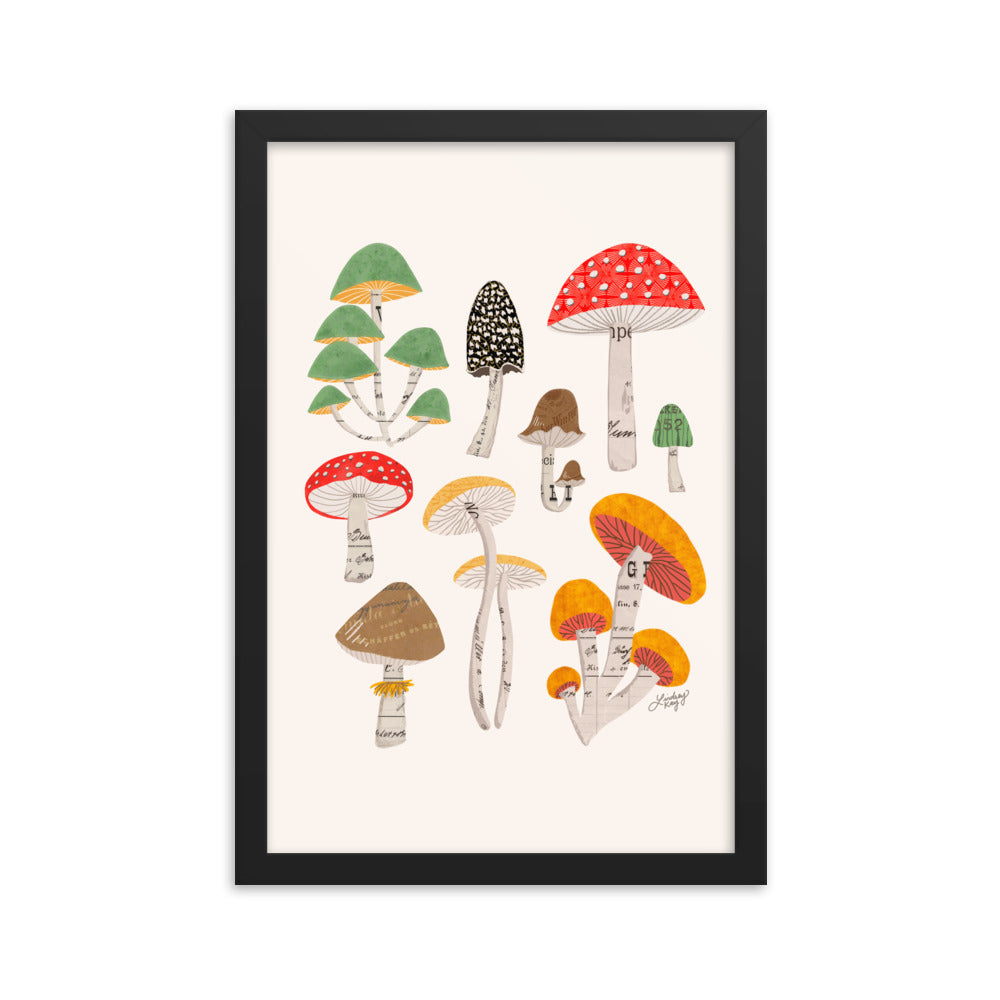 Mushroom Collage Illustration - Framed Matte Print - Lindsey Kay Collective