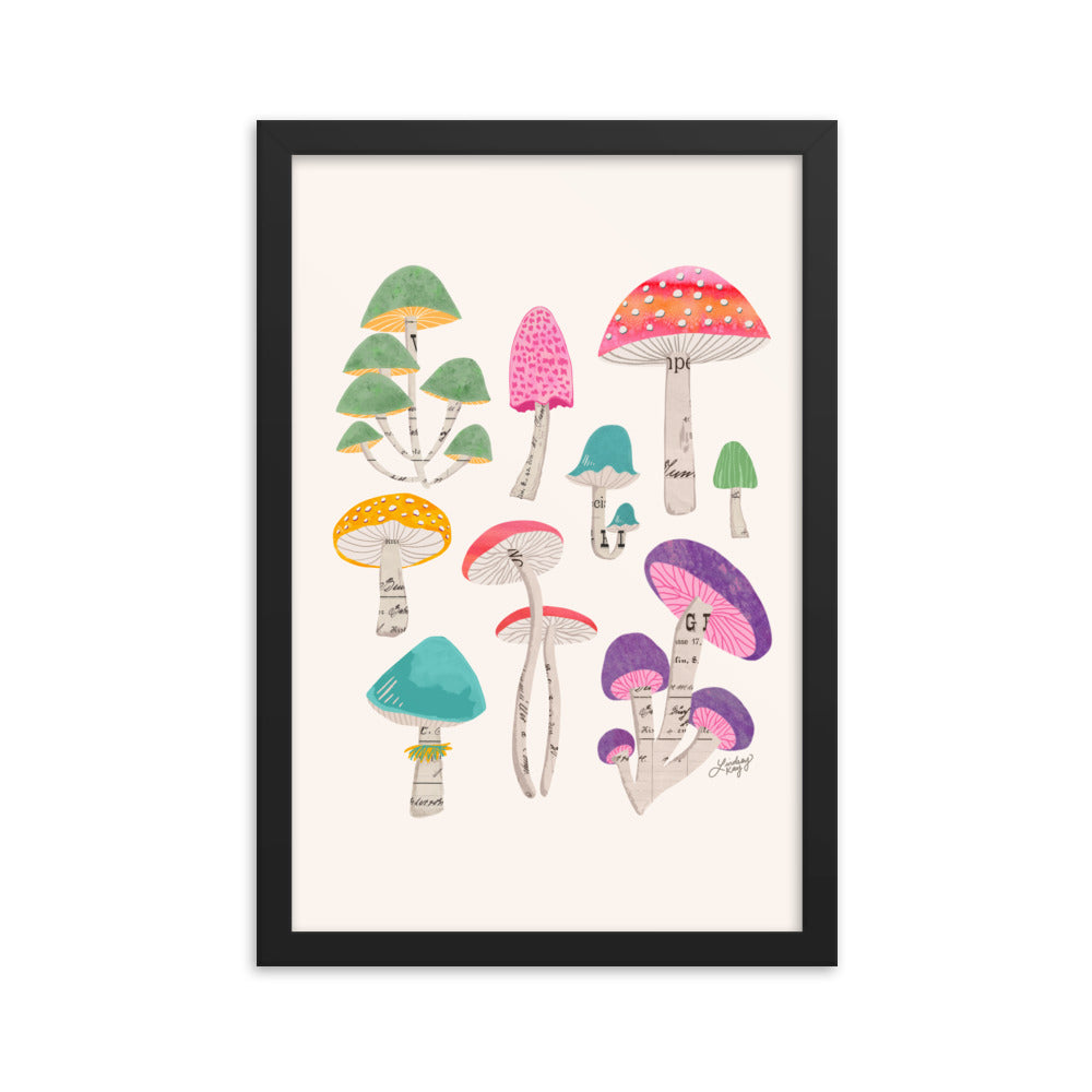 Color Mushrooms Collage Illustration - Framed Matte Print - Lindsey Kay Collective