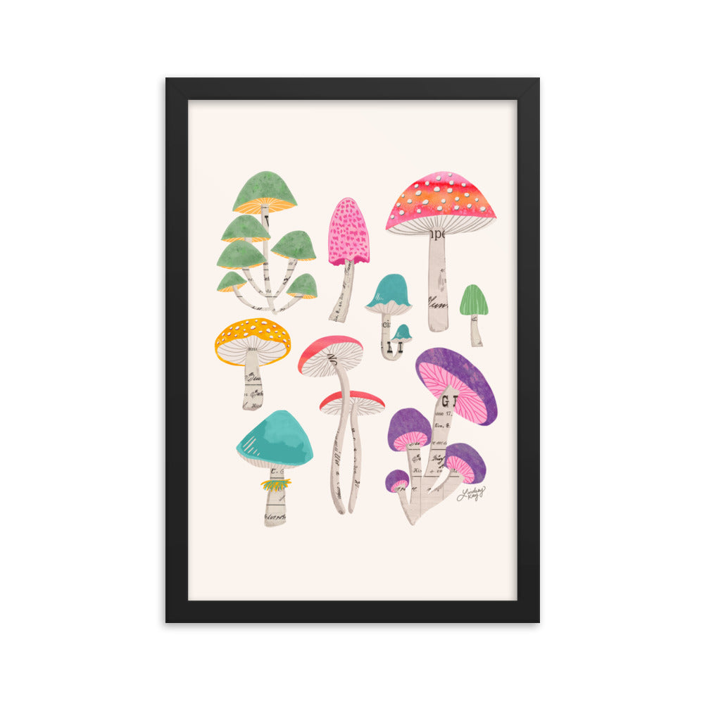 Color Mushrooms Collage Illustration - Framed Matte Print