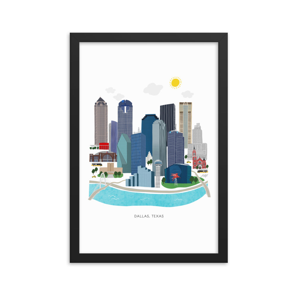 Dallas Texas Illustration - Framed Matte Print