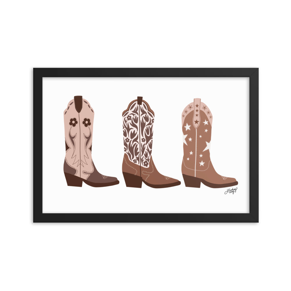 Illustration de bottes de cowboy (palette brune) - Impression mate encadrée