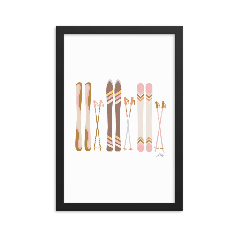 Illustration de ski (palette neutre) - Impression artistique encadrée