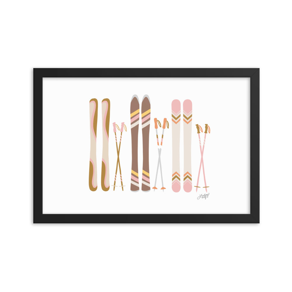 Illustration de ski (palette neutre) - Impression artistique encadrée