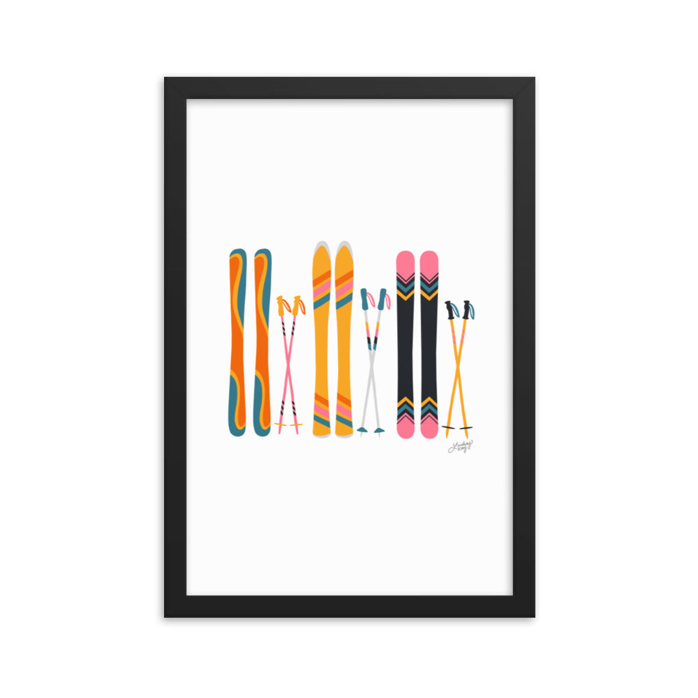 Illustration de ski (palette rétro) - Impression artistique encadrée