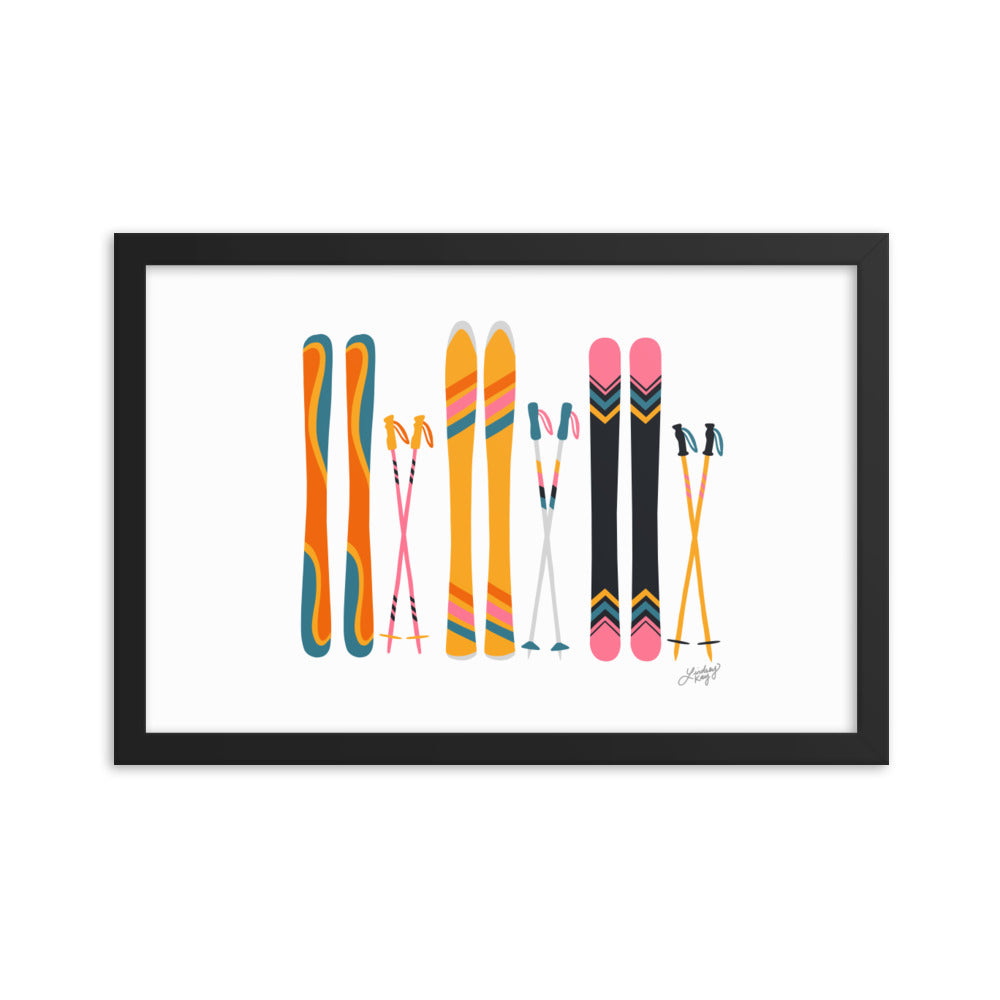 Illustration de ski (palette rétro) - Impression d’art paysager encadrée