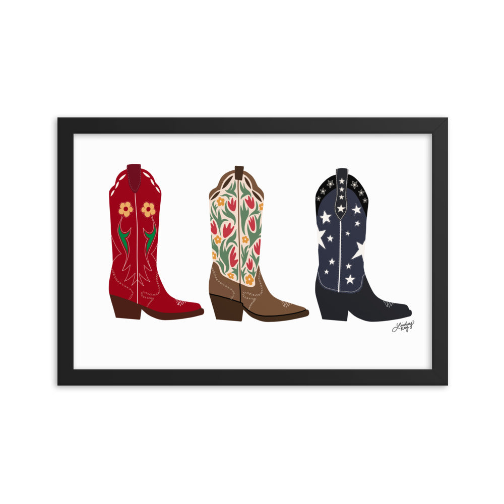 Cowboy Boots Illustration - Framed Matte Print
