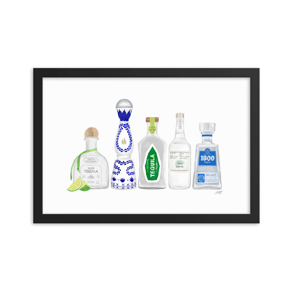 Ilustración de botellas de tequila - Impresión mate enmarcada
