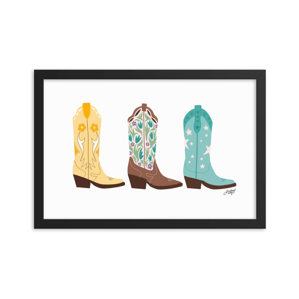 Cowboy Boots Illustration (Bright Palette) - Framed Matte Print