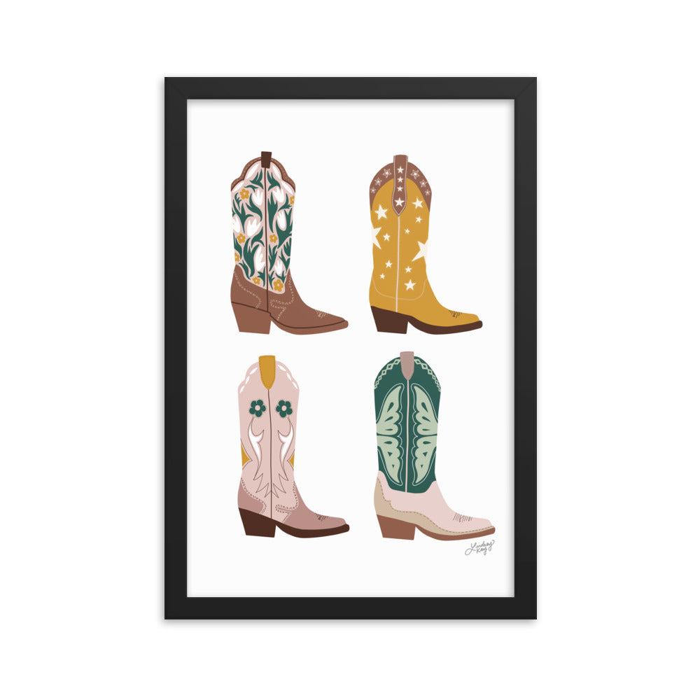 Illustration de bottes de cowboy (palette neutre) - Impression mate encadrée