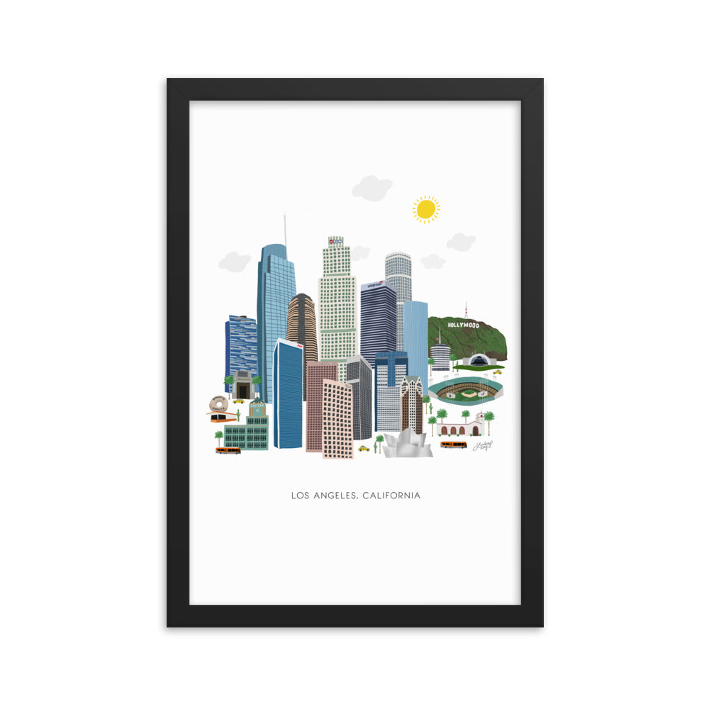 Ilustración de Los Ángeles - Impresión mate enmarcada