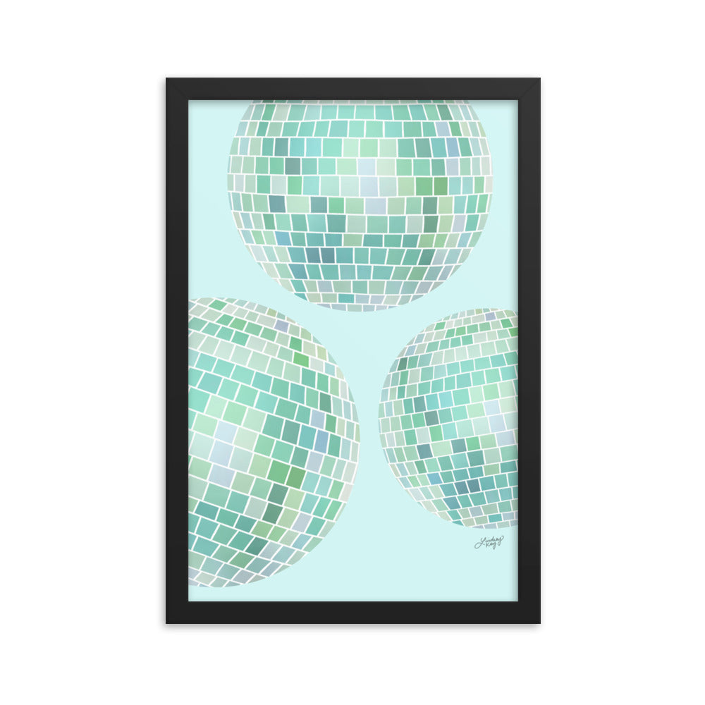 Ilustración de bolas de discoteca (paleta verde) - Impresión mate enmarcada