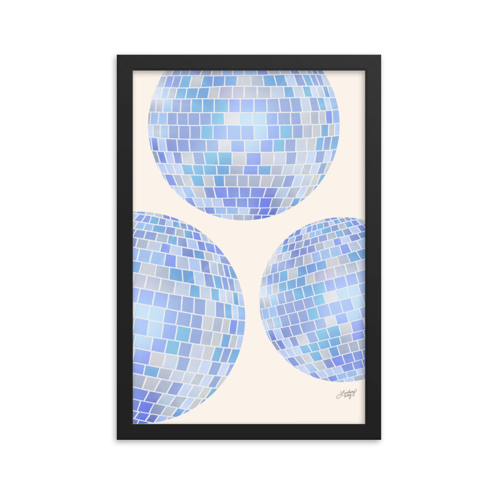 Ilustración de bolas de discoteca (paleta azul) - Impresión mate enmarcada