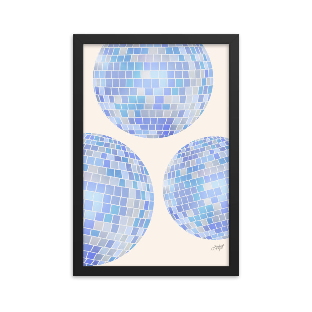 Illustration de boules disco (palette bleue) - Impression mate encadrée