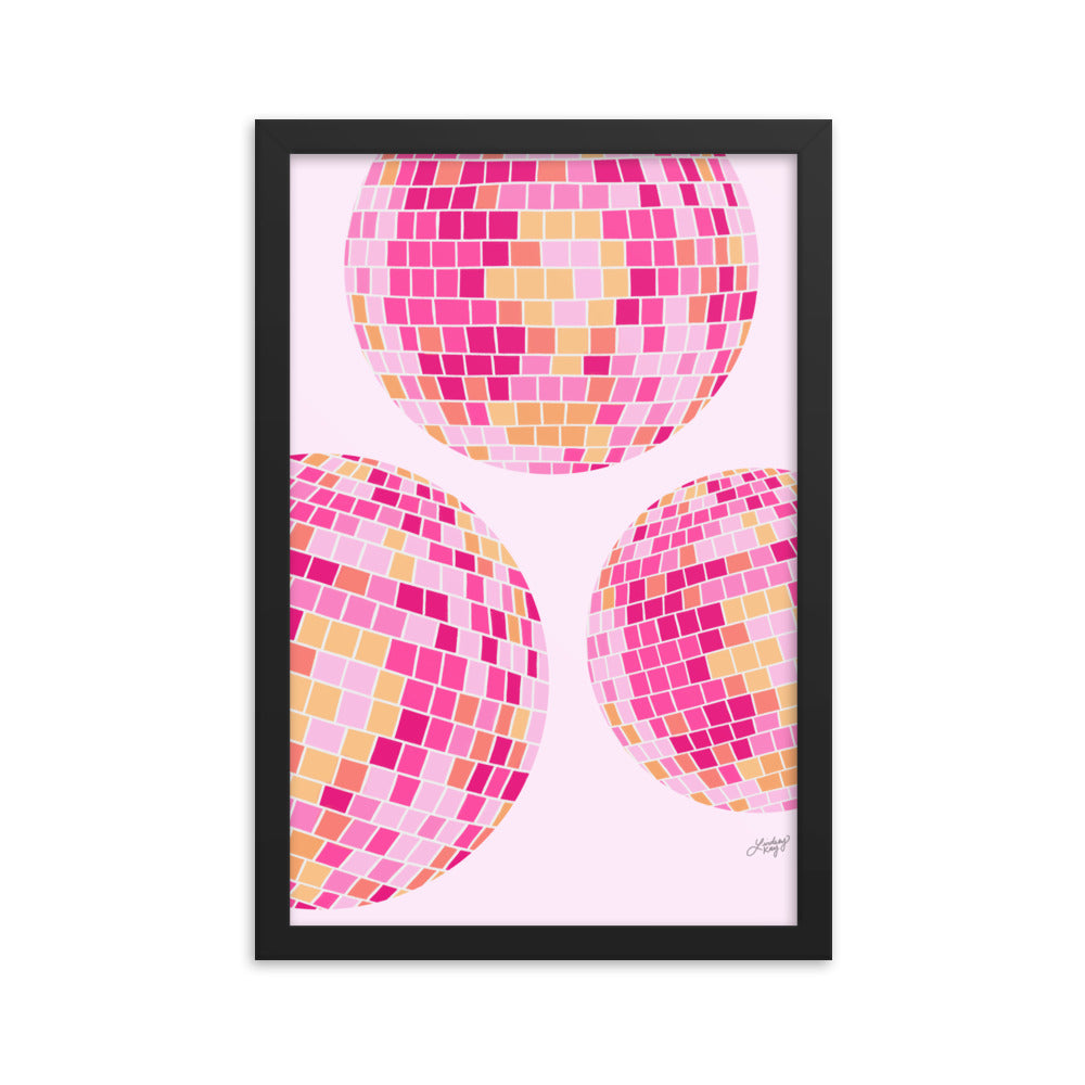 Illustration de boules disco (palette rose/jaune) - Impression mate encadrée