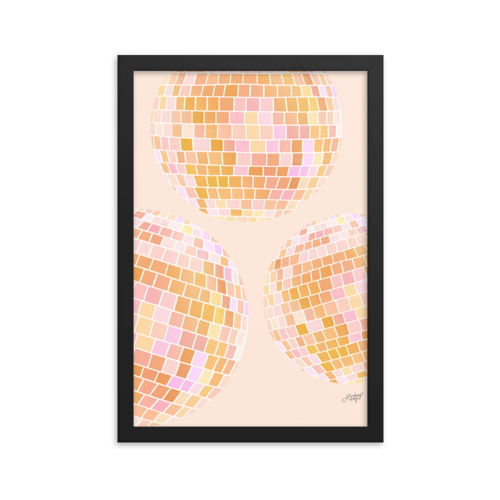Illustration de boules disco (palette jaune) - Impression mate encadrée