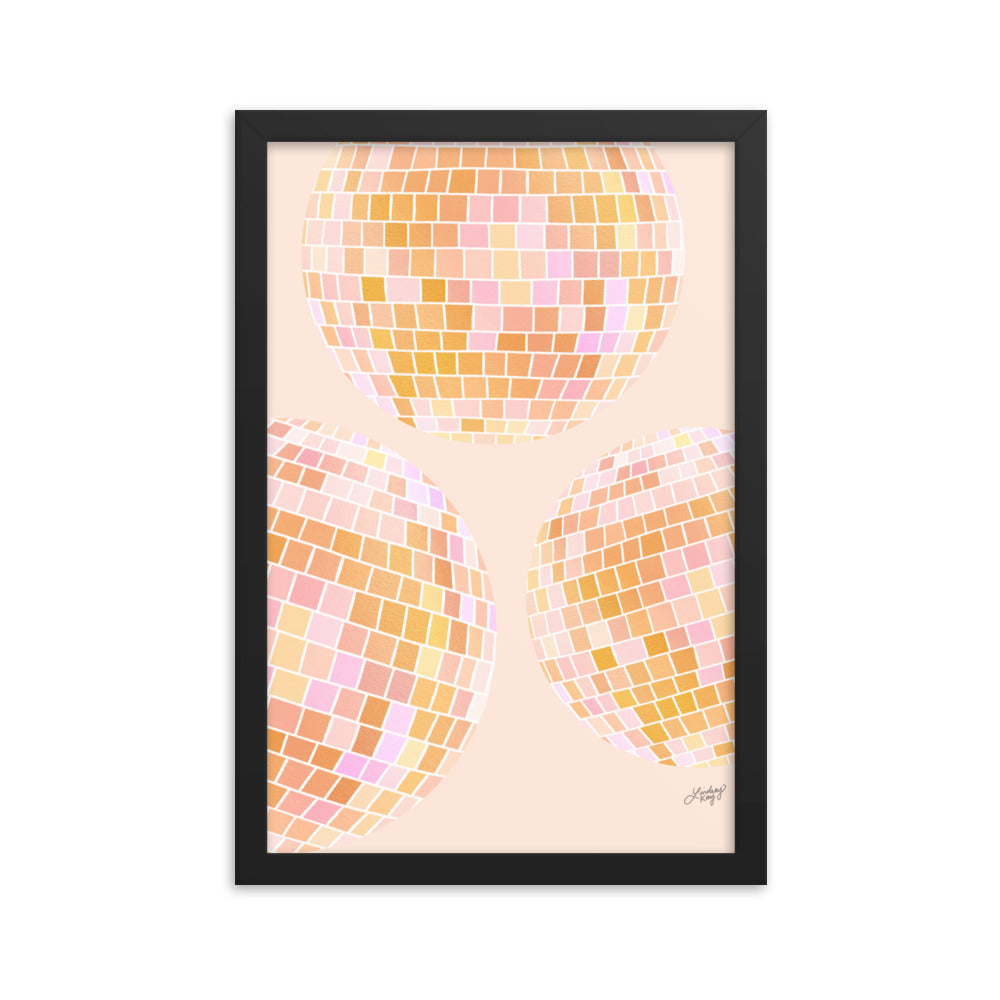 Disco Balls Illustration (Yellow Palette) - Framed Matte Print