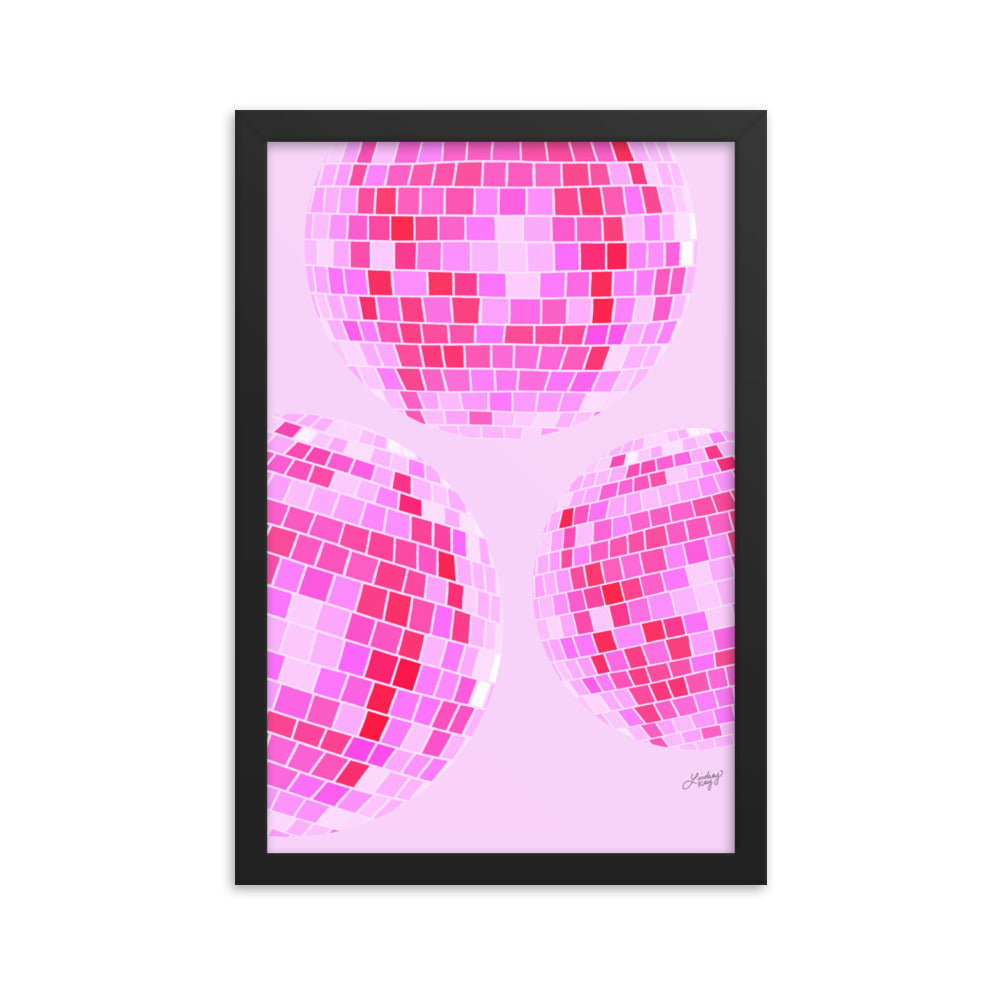 Ilustración de bolas de discoteca (paleta rosa) - Impresión mate enmarcada