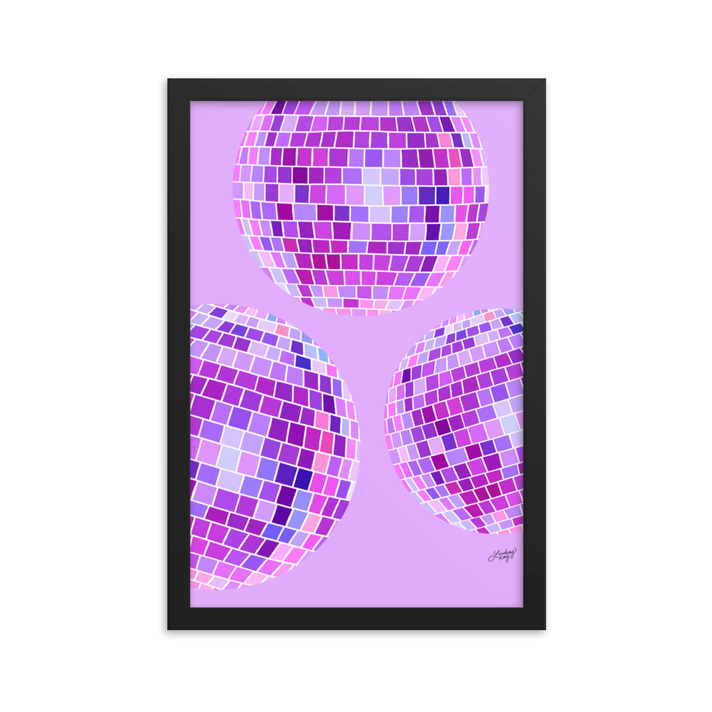 Ilustración de bolas de discoteca (paleta púrpura) - Impresión mate enmarcada