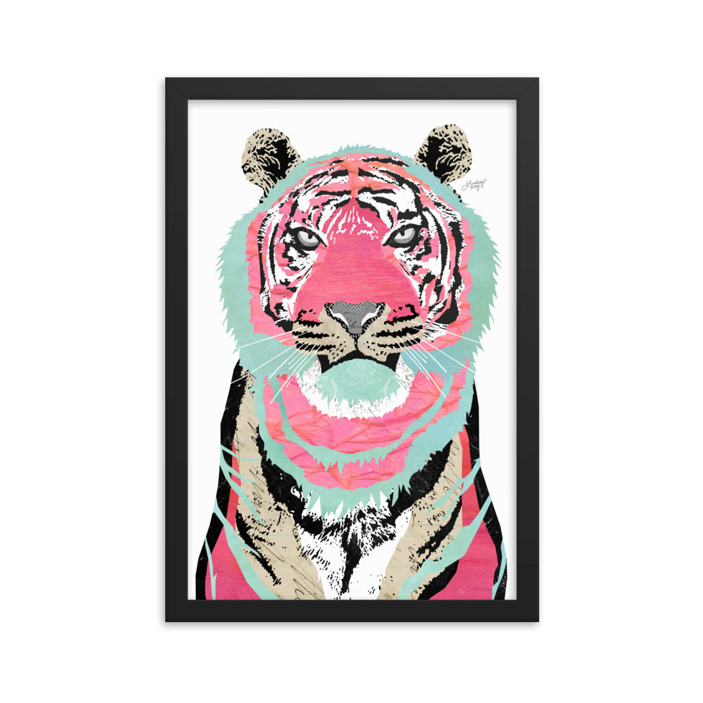 Collage de tigre rosa - Impresión mate enmarcada