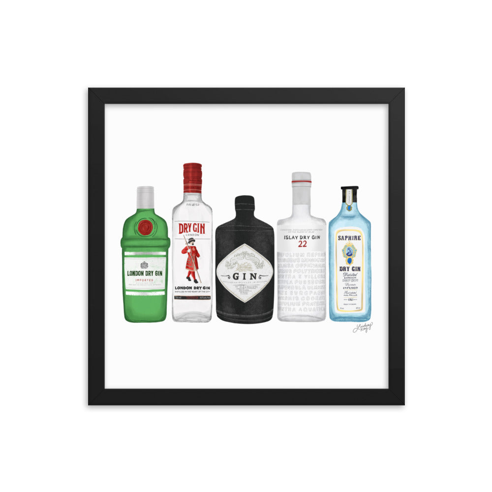 Gin Bottles Illustration - Framed Matte Print - Lindsey Kay Collective