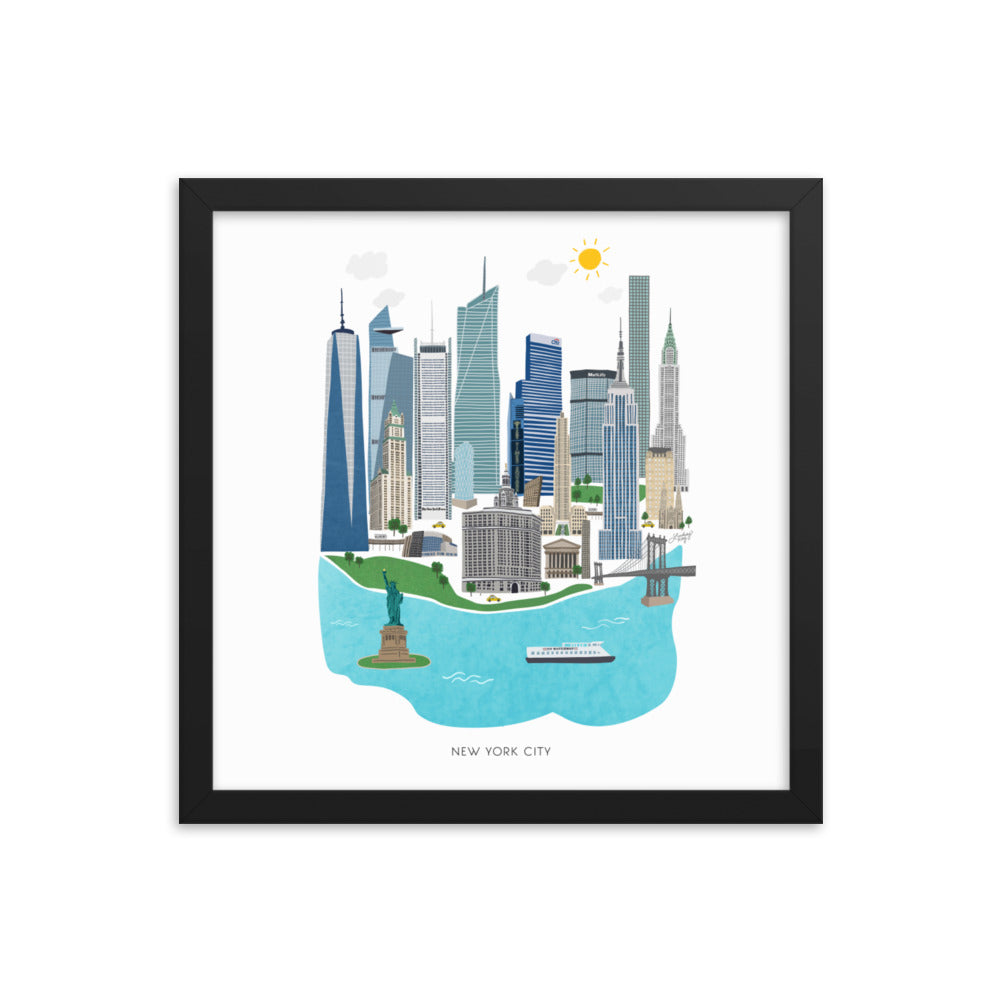 Illustration de la ville de New York - Impression d’art mate encadrée