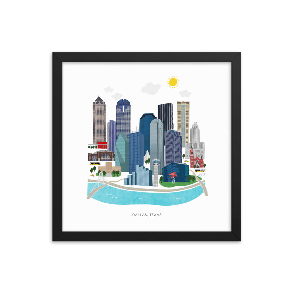 Dallas Texas Illustration - Framed Matte Print