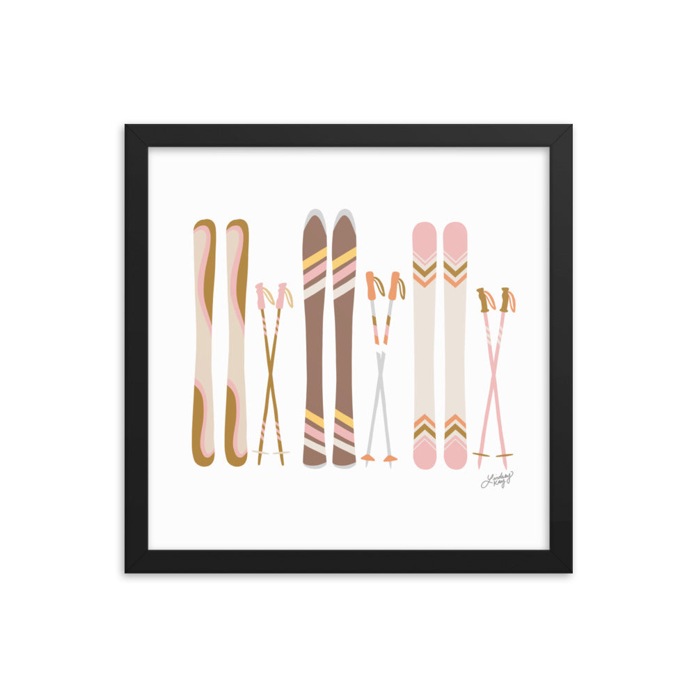 Illustration de ski (palette neutre) - Impression artistique encadrée