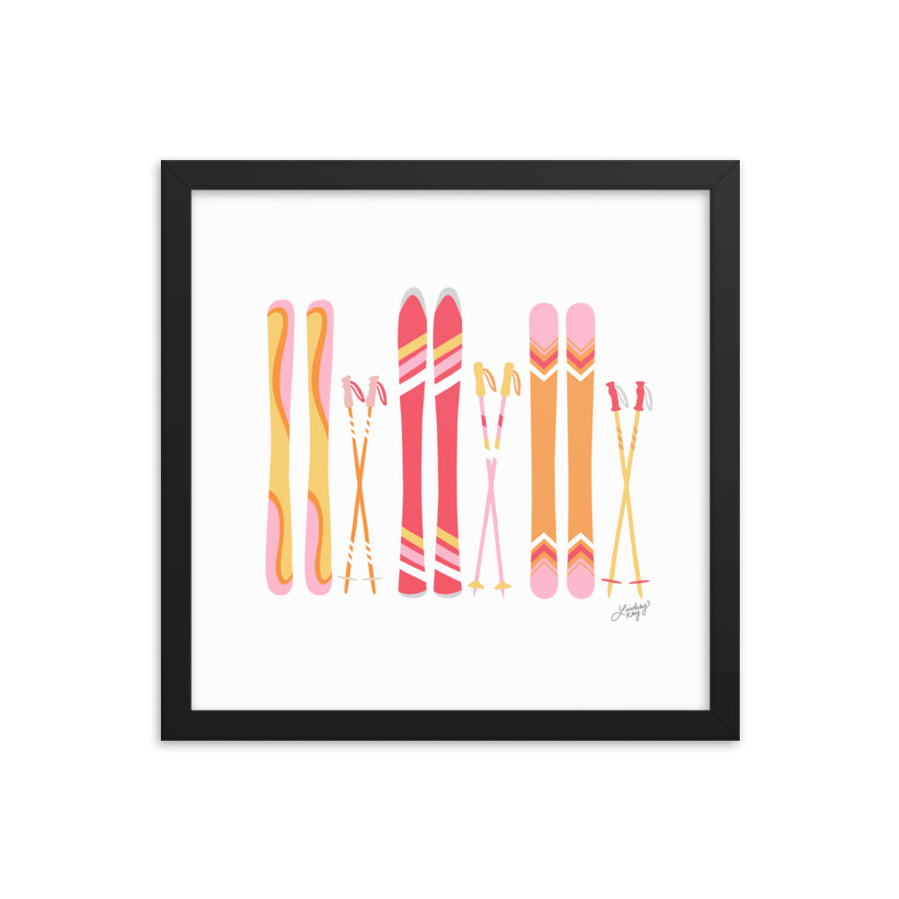 Illustration de ski (palette chaude) - Impression d’art paysager encadrée