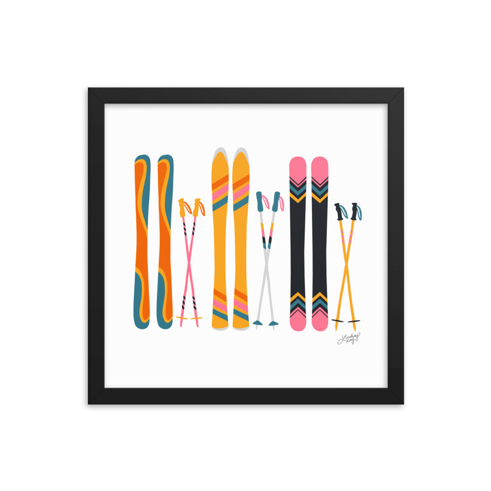 Illustration de ski (palette rétro) - Impression artistique encadrée