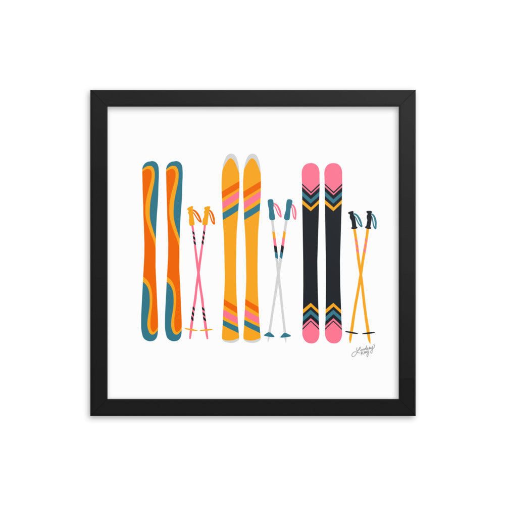 Illustration de ski (palette rétro) - Impression d’art paysager encadrée