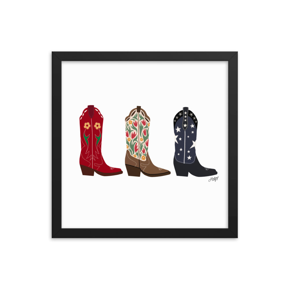 Cowboy Boots Illustration - Framed Matte Print