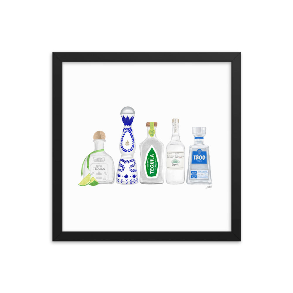 Ilustración de botellas de tequila - Impresión mate enmarcada