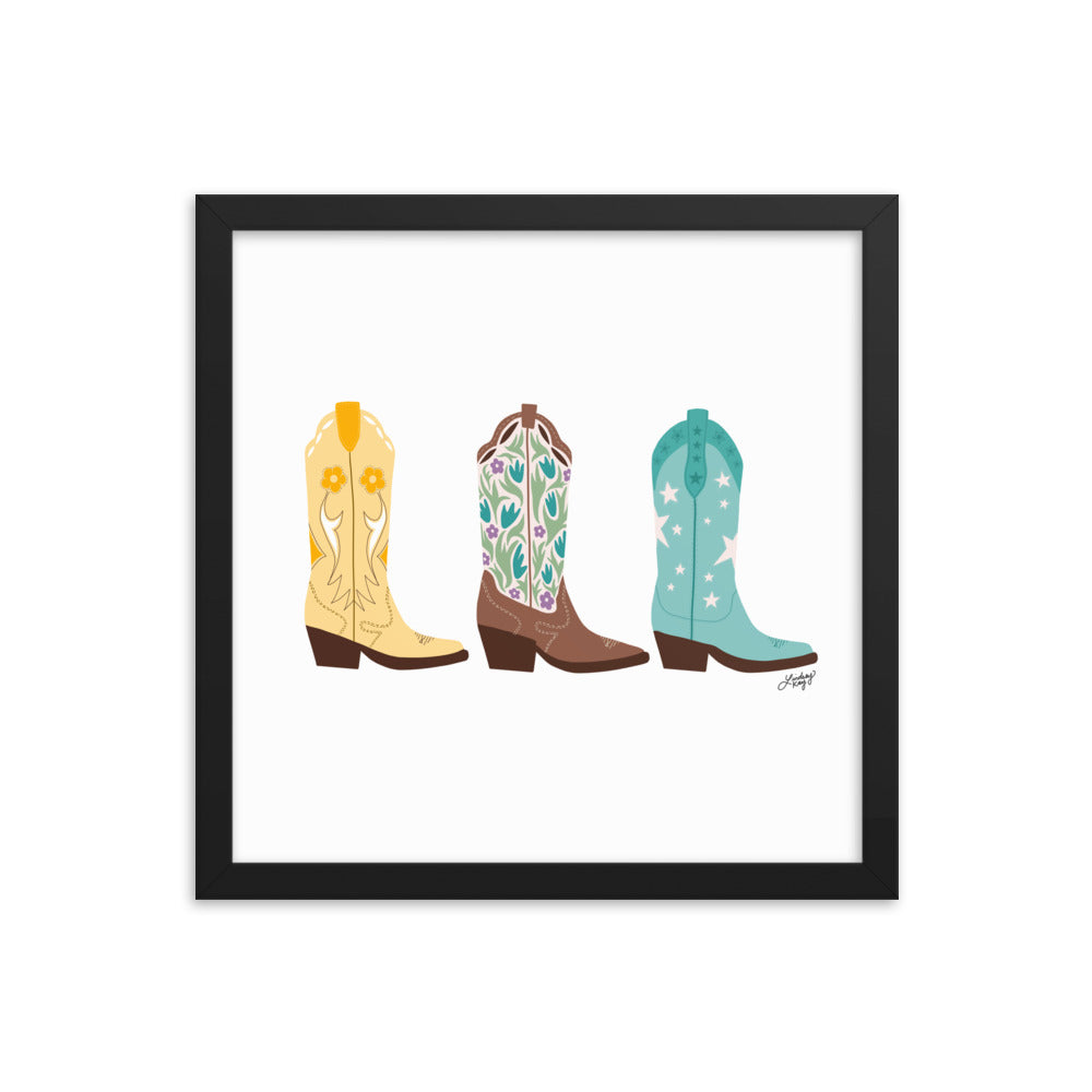 Cowboy Boots Illustration (Bright Palette) - Framed Matte Print