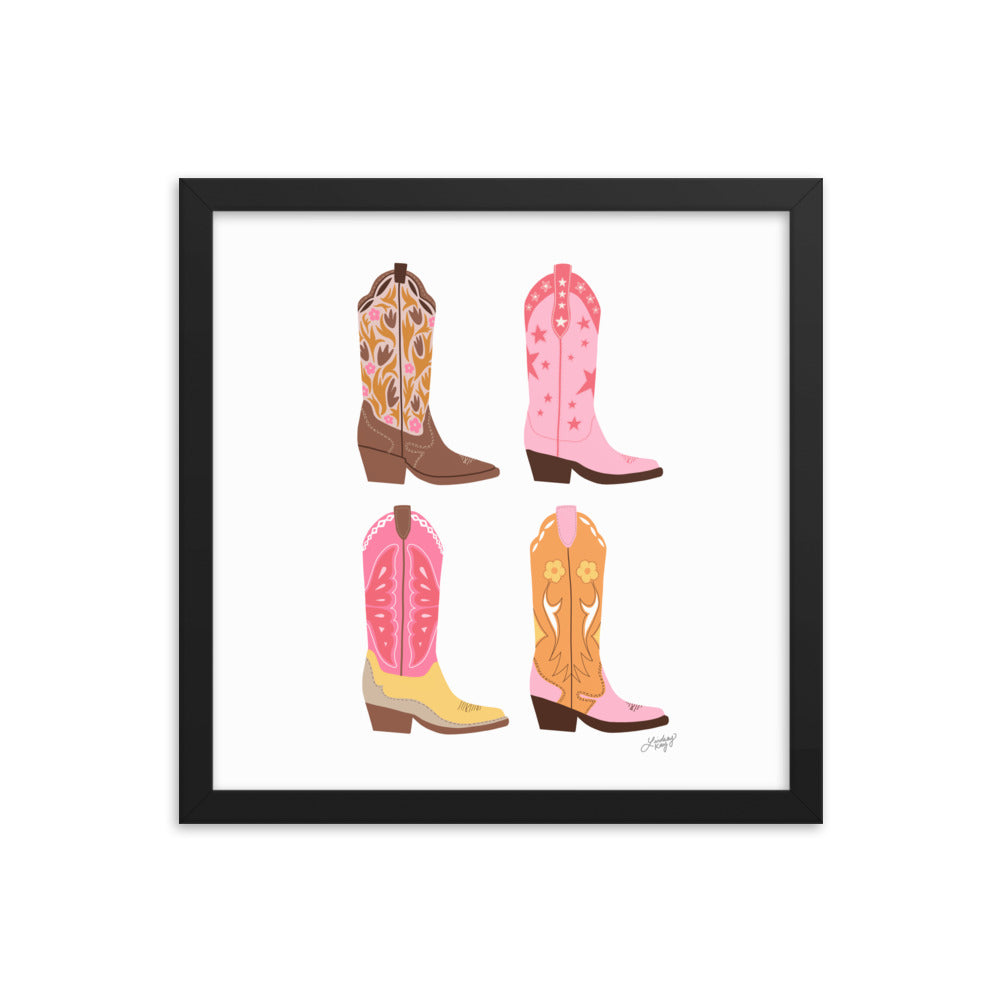 Illustration verticale de bottes de cowboy (palette chaude) - Impression mate encadrée