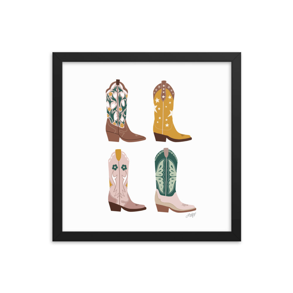 Illustration de bottes de cowboy (palette neutre) - Impression mate encadrée