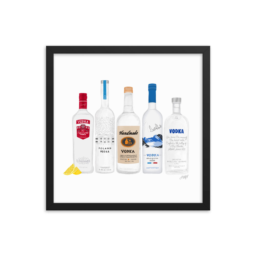 Illustration de bouteilles de vodka - Impression mate encadrée