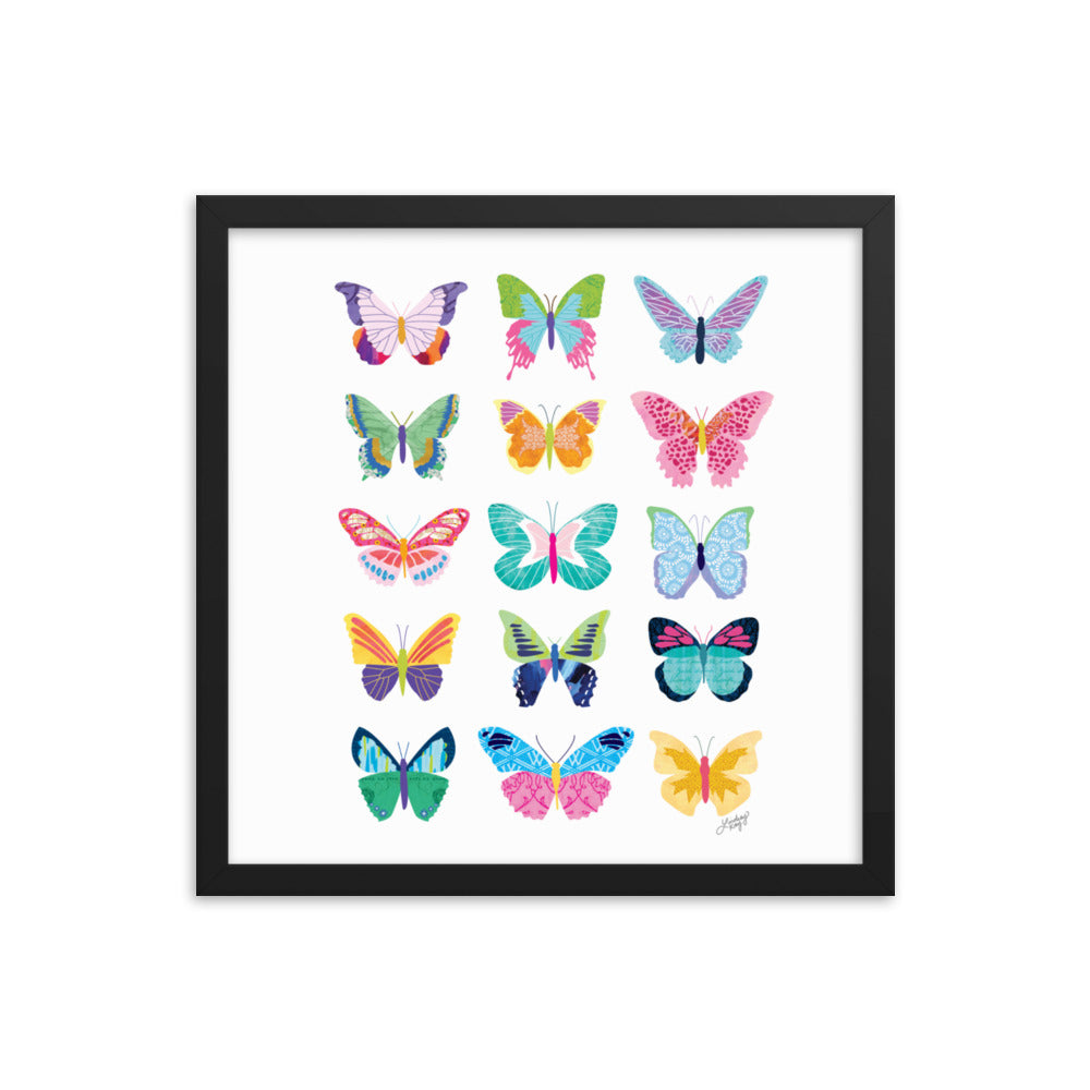 Collage de papillons colorés - Impression mate encadrée