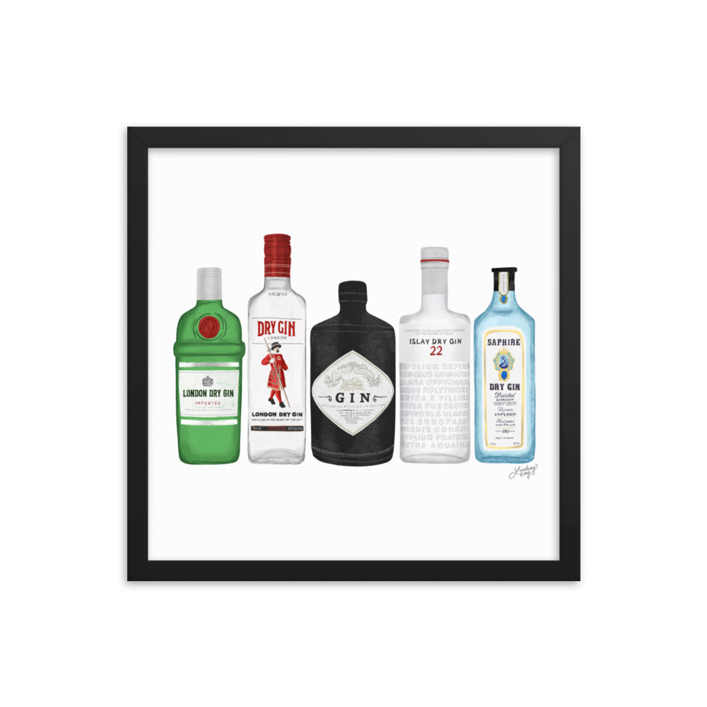 Gin Bottles Illustration - Framed Matte Print