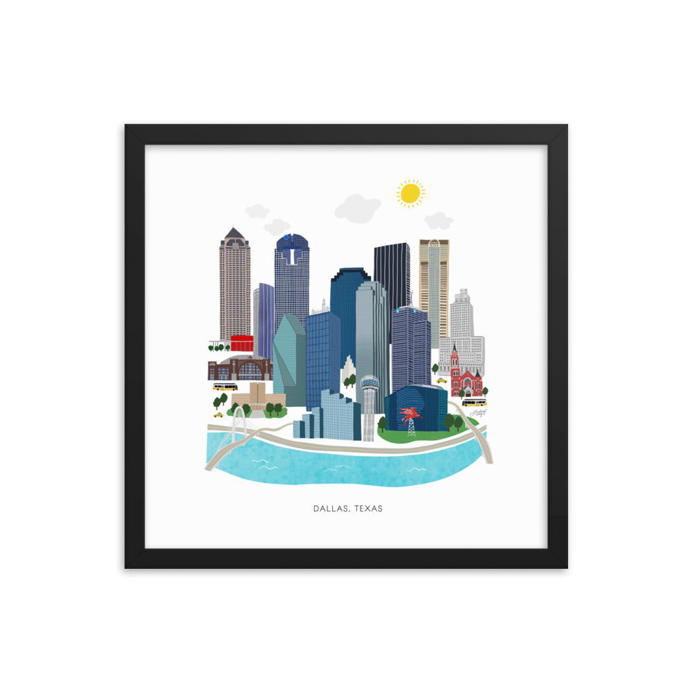 Dallas Texas Illustration - Framed Matte Print
